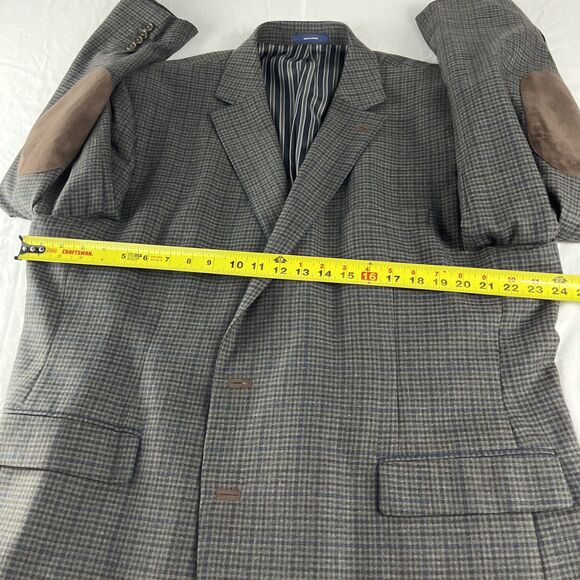 Stafford Essentials Blazer Mens 52R Gray Brown Blue Check With Elbow Patches - Picture 10 of 14